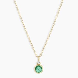 14k Gold Birthstone Necklace (Emerald+Diamond)